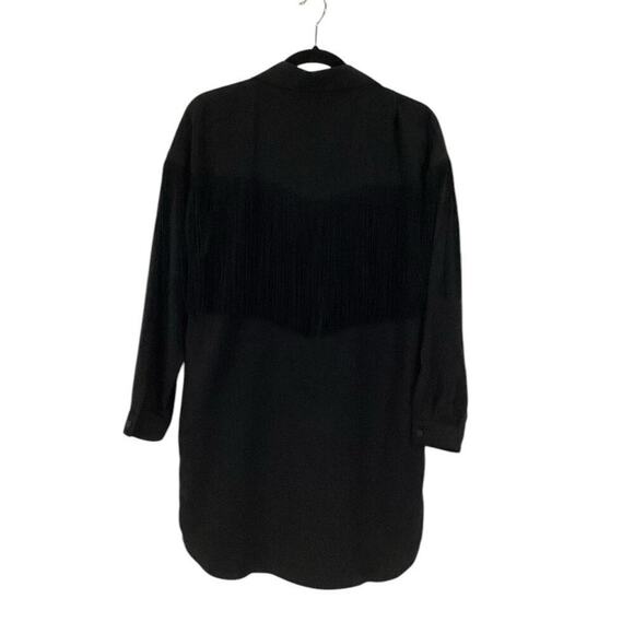 Emerson Fry Fringe Shirtdress In Black Tencel Button Front Pockets Size Small - Picture 9 of 15